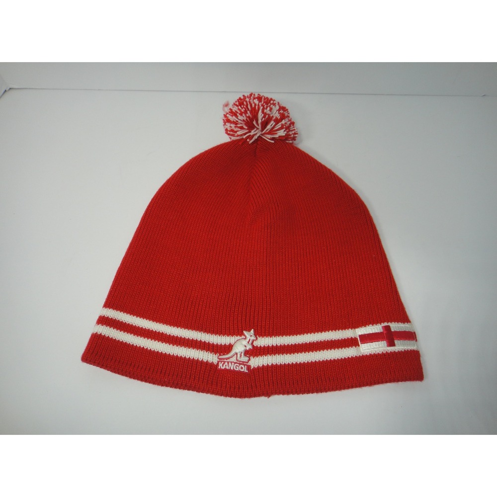 Vintage Kangol Nations Beanie Red White Striped Pom Hat England Flag One Size